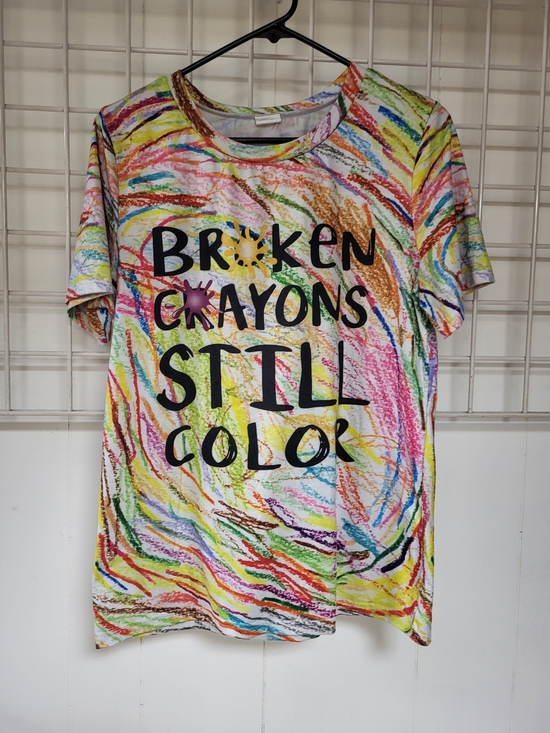 Source Unknown Tops - "Broken Crayons Still Color" Multicolor Short Sleeve Tee, Medium